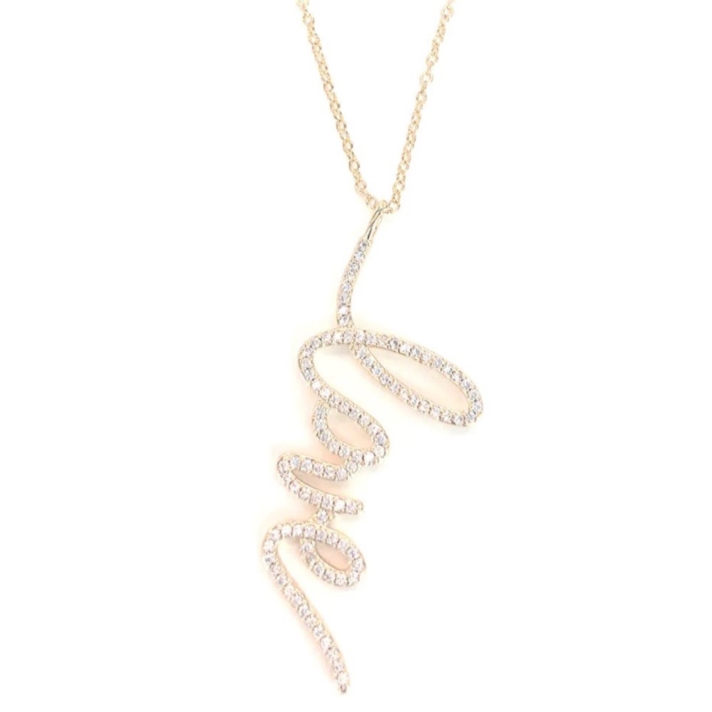 New! The Styled Collection LOVE Script Pendant Necklace Gold Rhinestones - Picture 5 of 12
